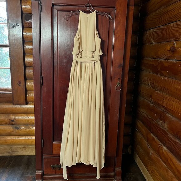 JJ's House Cream-Colored Double-Lined Halter Bridesmaid/Prom Gown, Size 2 - Picture 2 of 12